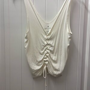 American Eagle Outfitters Cream Ribbed Drawstring Tank